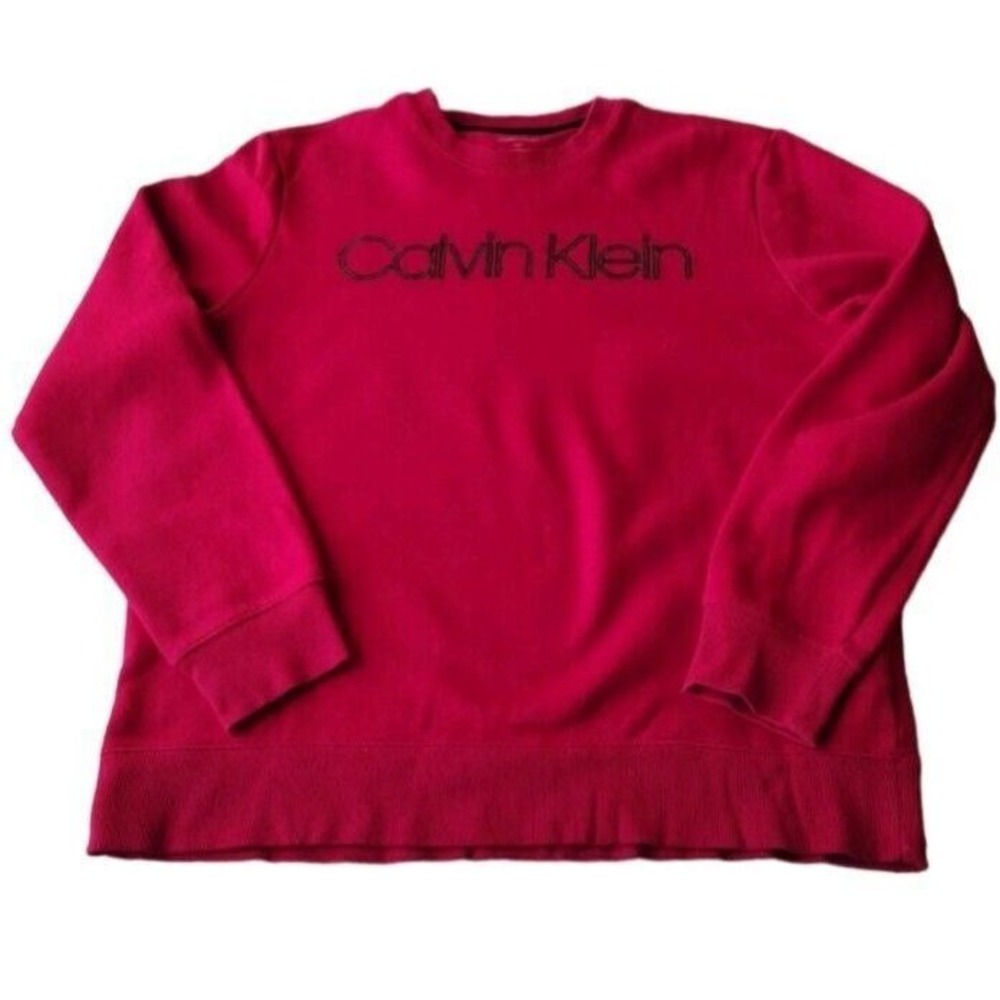 Calvin Klein Sweatshirt Man L Red Black Graphic Logo‎ Crew Neck Casual Travel